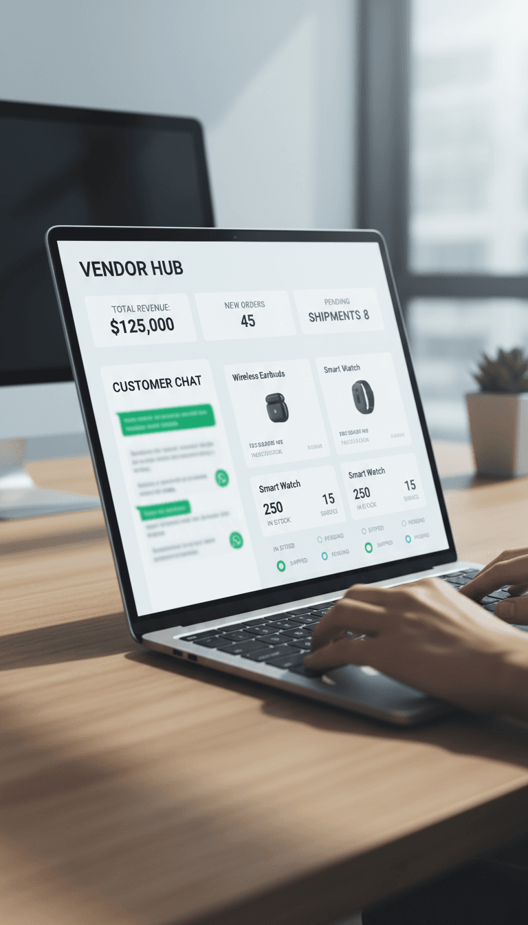 Jumuika Hub KE vendor dashboard showing AI automation, inventory management, and WhatsApp customer conversations in real time