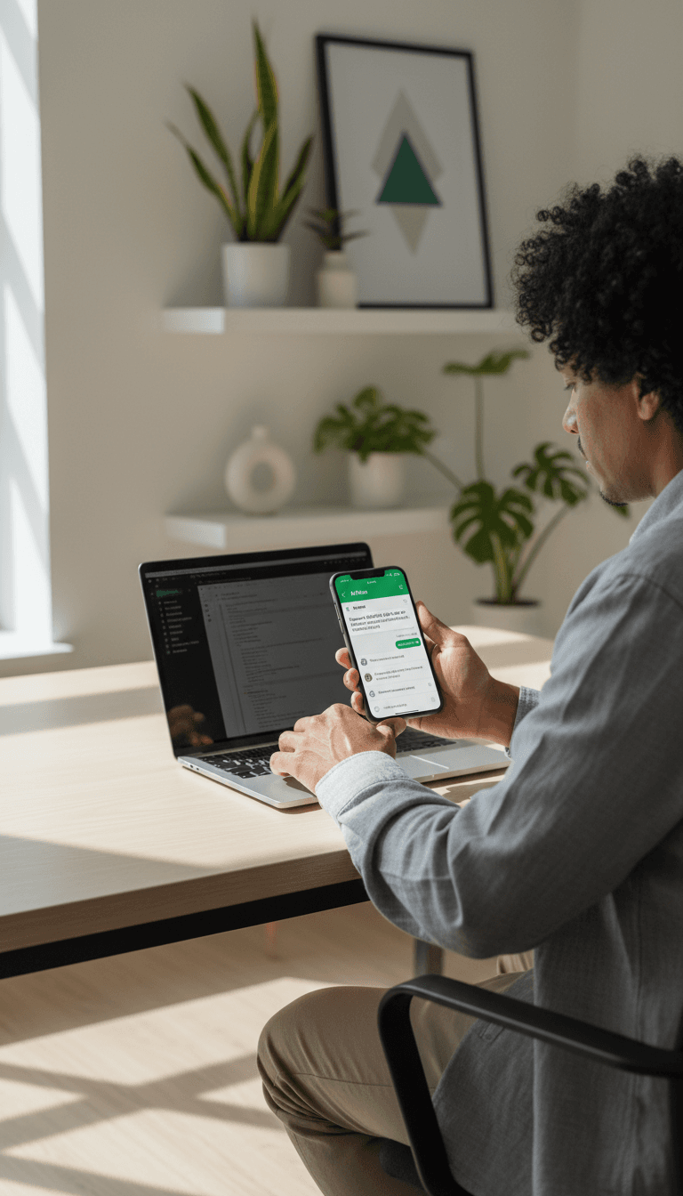 Person using Jumuika Hub KE WhatsApp automation platform on their business setup